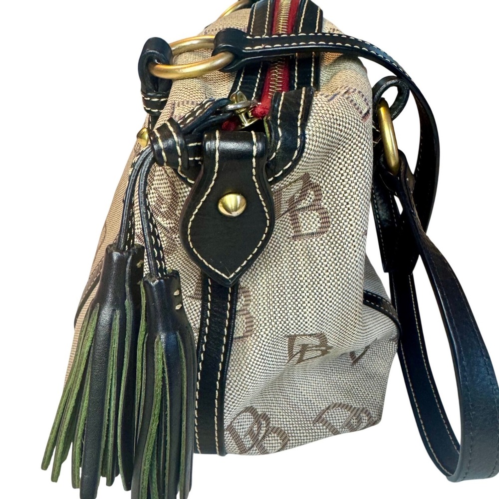 Vintage Dooney & Bourke DB Monogram Satchel Y2K Tassels Canvas Leather Bag - Picture 3 of 13
